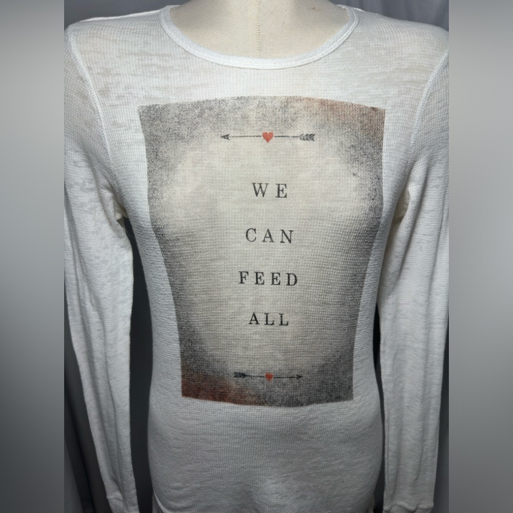 GiveN “We Can Feed All” Waffle Knit Long Sleeve Tee White CL Juniors